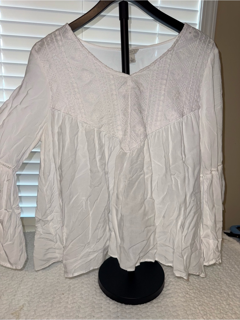 White Women's Embroidered Peasant Top - Brand: